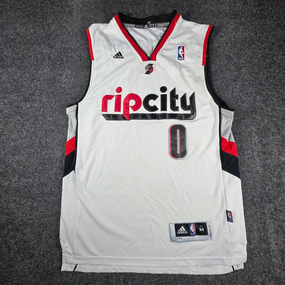 Adidas Damian Lillard Rip City Portland Trail Blazers 0 Jersey Mens Medium White